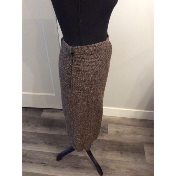 Country Suburban Vintage Pencil Wool Blend Midi Skirt Size 8 Brown Cottage - Picture 3 of 5